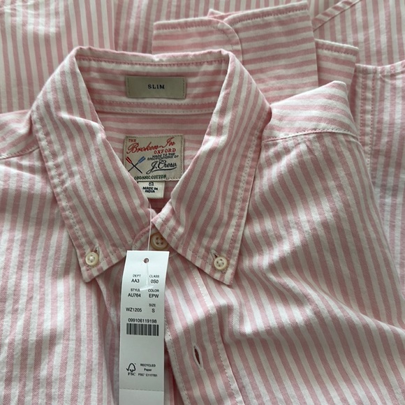 J. Crew Long-Sleeve Oxford Button Down Stripe Shirt Slim Fit, S in White & Pink - Picture 1 of 1